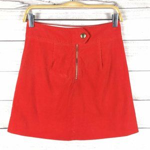 J.Crew Women's Red Corduroy Zip Up A-Line Skirt Size 00